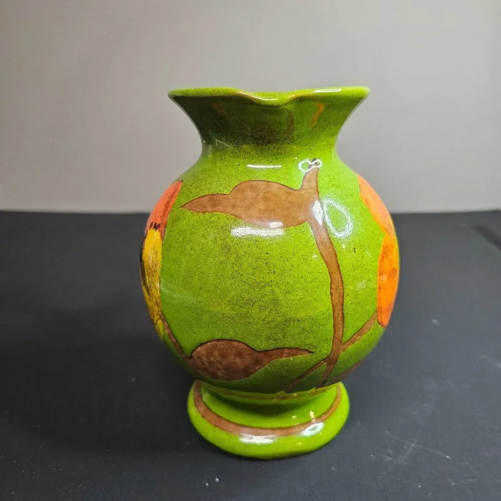 Vtg Rosenthal Netter Italy MCM 1960s Terra Cotta Green Floral Pitcher Handmade